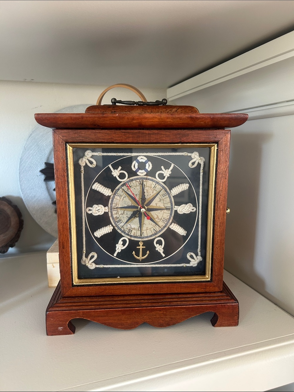 10”h vintage Nautical Rope Accent Clock - Brown